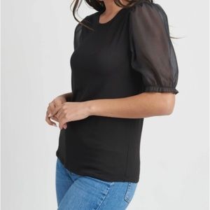 Dr2 Sheer Puff Sleeve Blouse Top